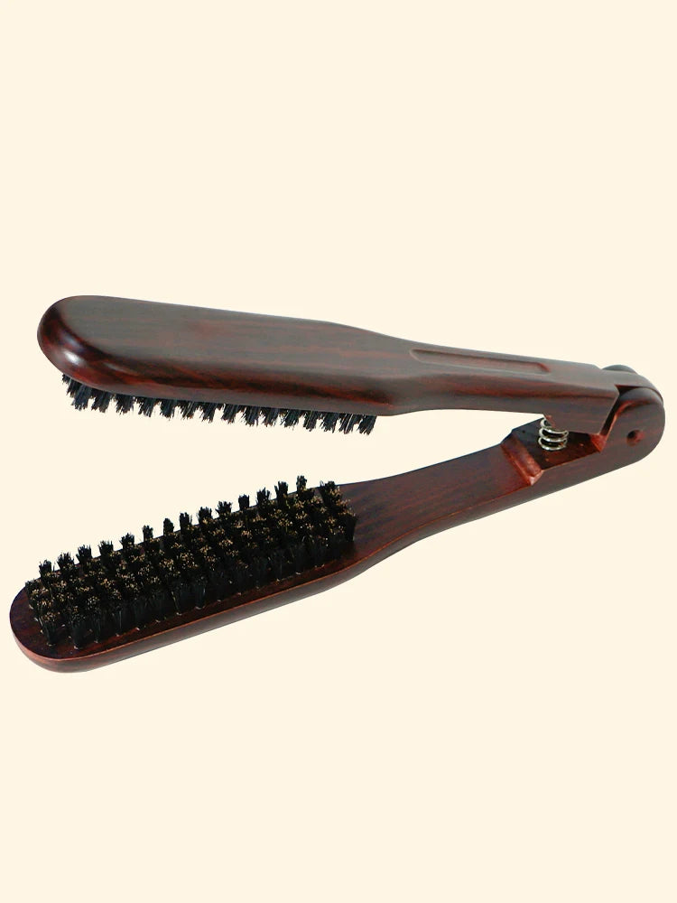 V-Shape Double Brush Hair Straightening Comb | Wooden Handle