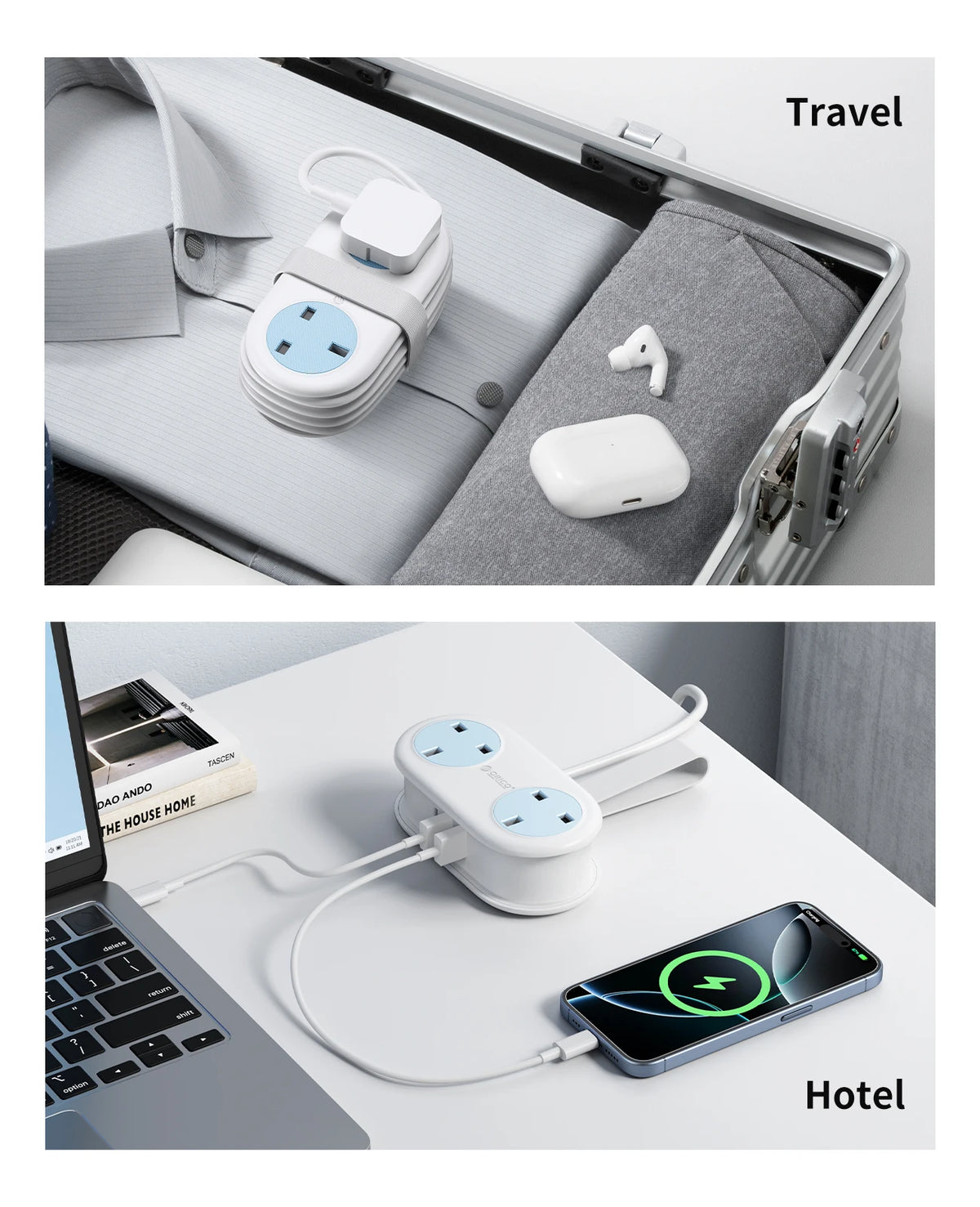 ORICO UK Power Strip 2 AC 2 USB-A USB-C 1.2M Cord Travel Travel Power Strip PRIMED