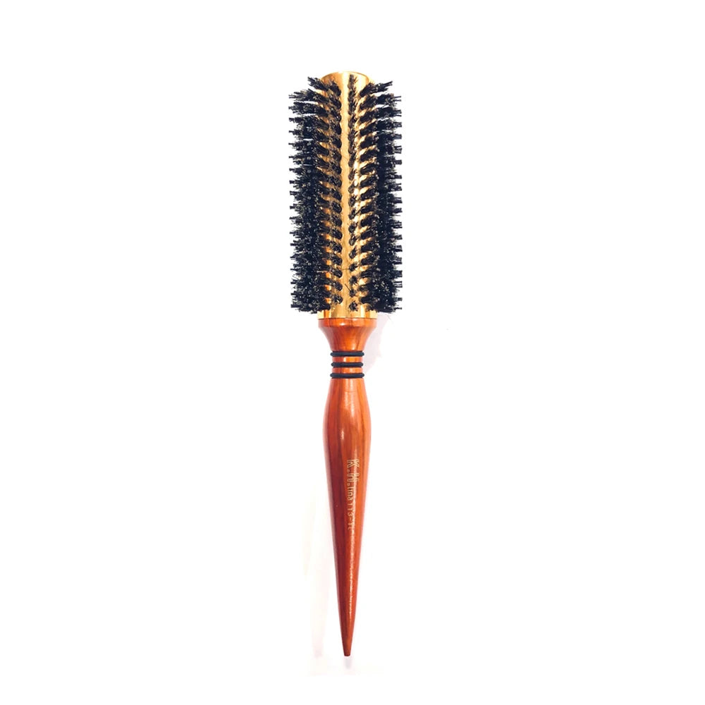 Wood Handle Boar Bristle Round Brush – Removable Tail