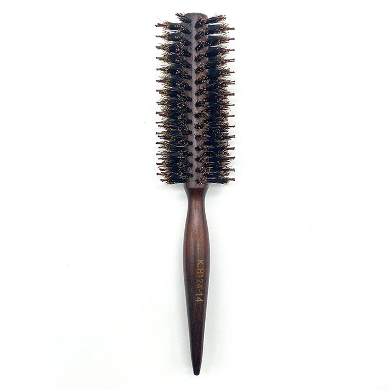 Wood Handle Boar Bristle Round Brush – Removable Tail