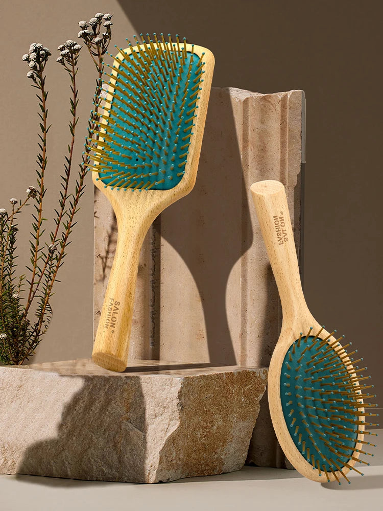 Wood Paddle Cushion Hairbrush & Scalp Massage Comb