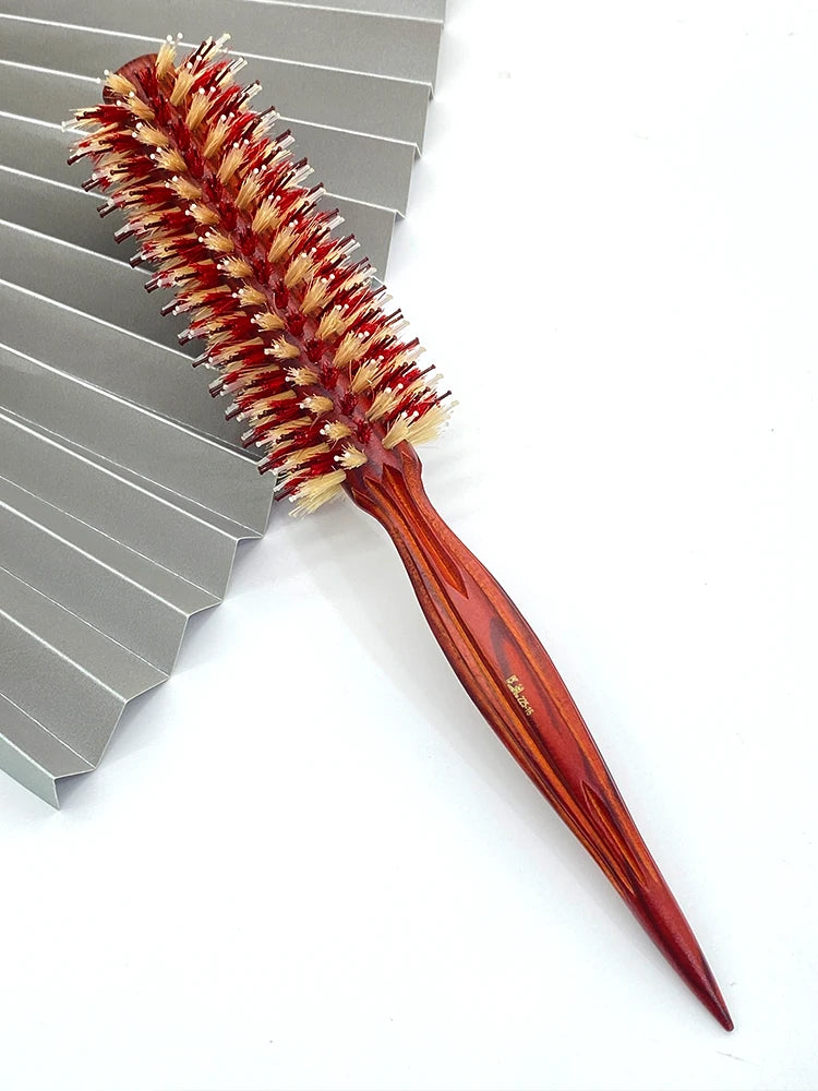 Wood Handle Boar Bristle Round Brush – Removable Tail