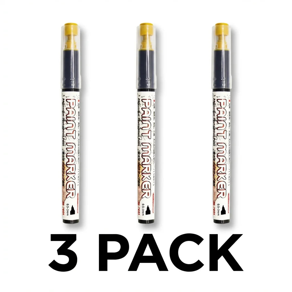 Golden Permanent Paint Pen for Granite & Marble | Fine Tip Paint Marker Pen PRIMED 3 Piece