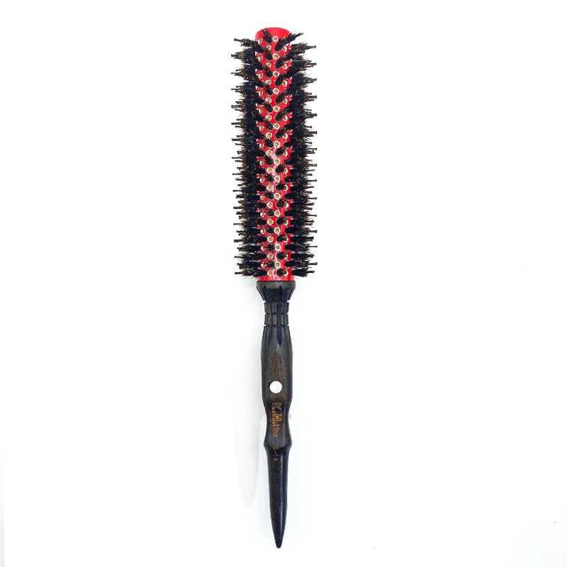 Wood Handle Boar Bristle Round Brush – Removable Tail
