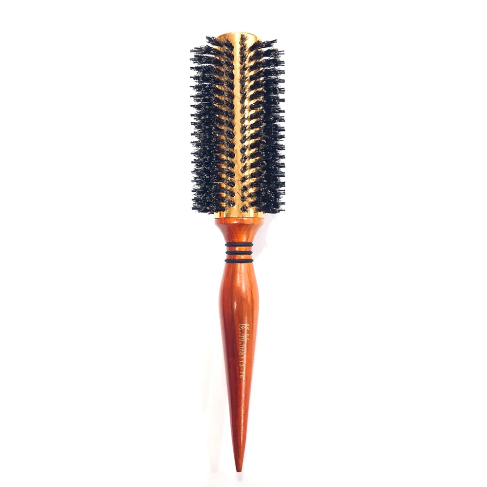 Wood Handle Boar Bristle Round Brush – Removable Tail