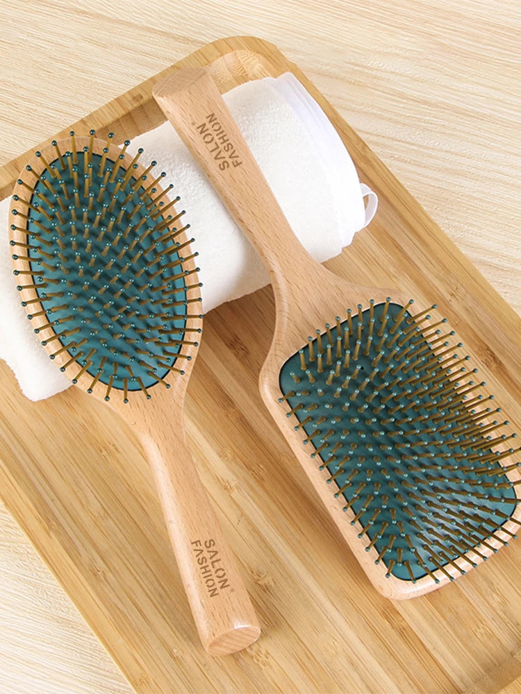 Wood Paddle Cushion Hairbrush & Scalp Massage Comb
