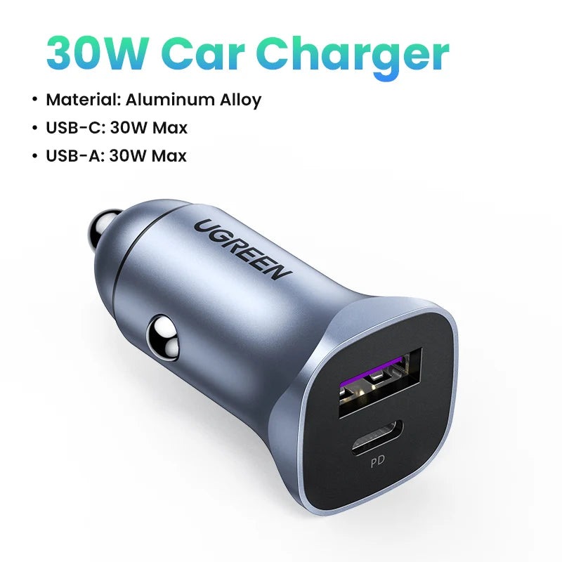 UGREEN 30W Dual Port Car Charger QC 4.0 USB-C Fast Charging Car Charger PRIMED 30W Car Charger Russian Federation