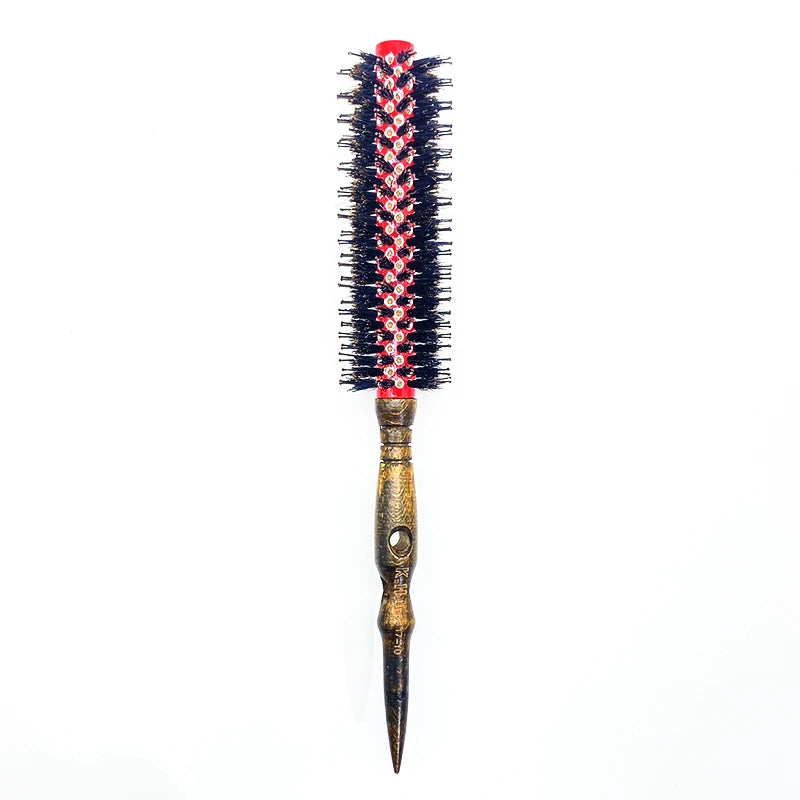 Wood Handle Boar Bristle Round Brush – Removable Tail