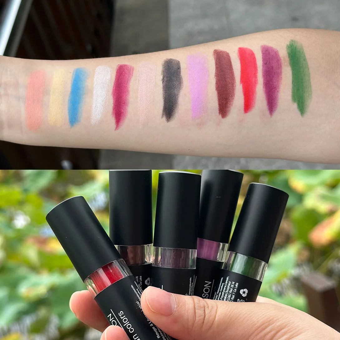 Punk 11-Color Waterproof Lipstick Set – Matte & Gloss Body Paint