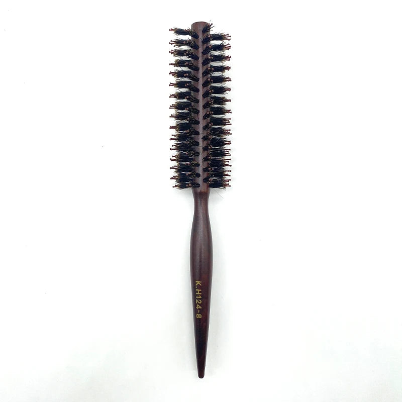 Wood Handle Boar Bristle Round Brush – Removable Tail