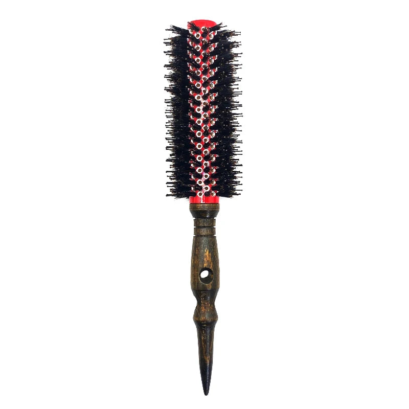 Wood Handle Boar Bristle Round Brush – Removable Tail