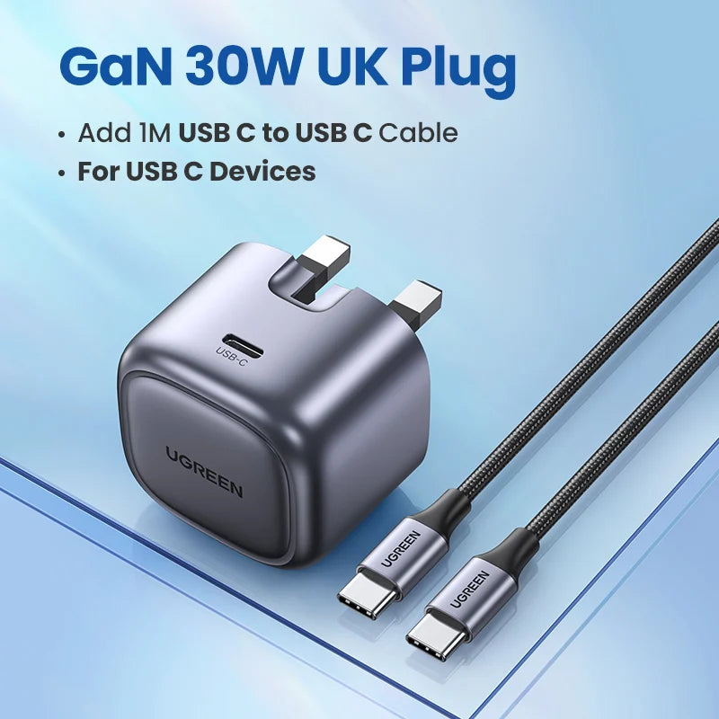 UGREEN Nexode 30W GaN USB-C Fast Charger | iPhone iPad Samsung GaN USB-C Charger PRIMED Add USB C Cable 1 China