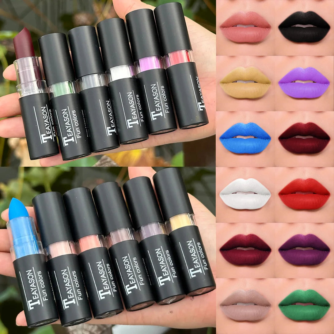 Punk 11-Color Waterproof Lipstick Set – Matte & Gloss Body Paint