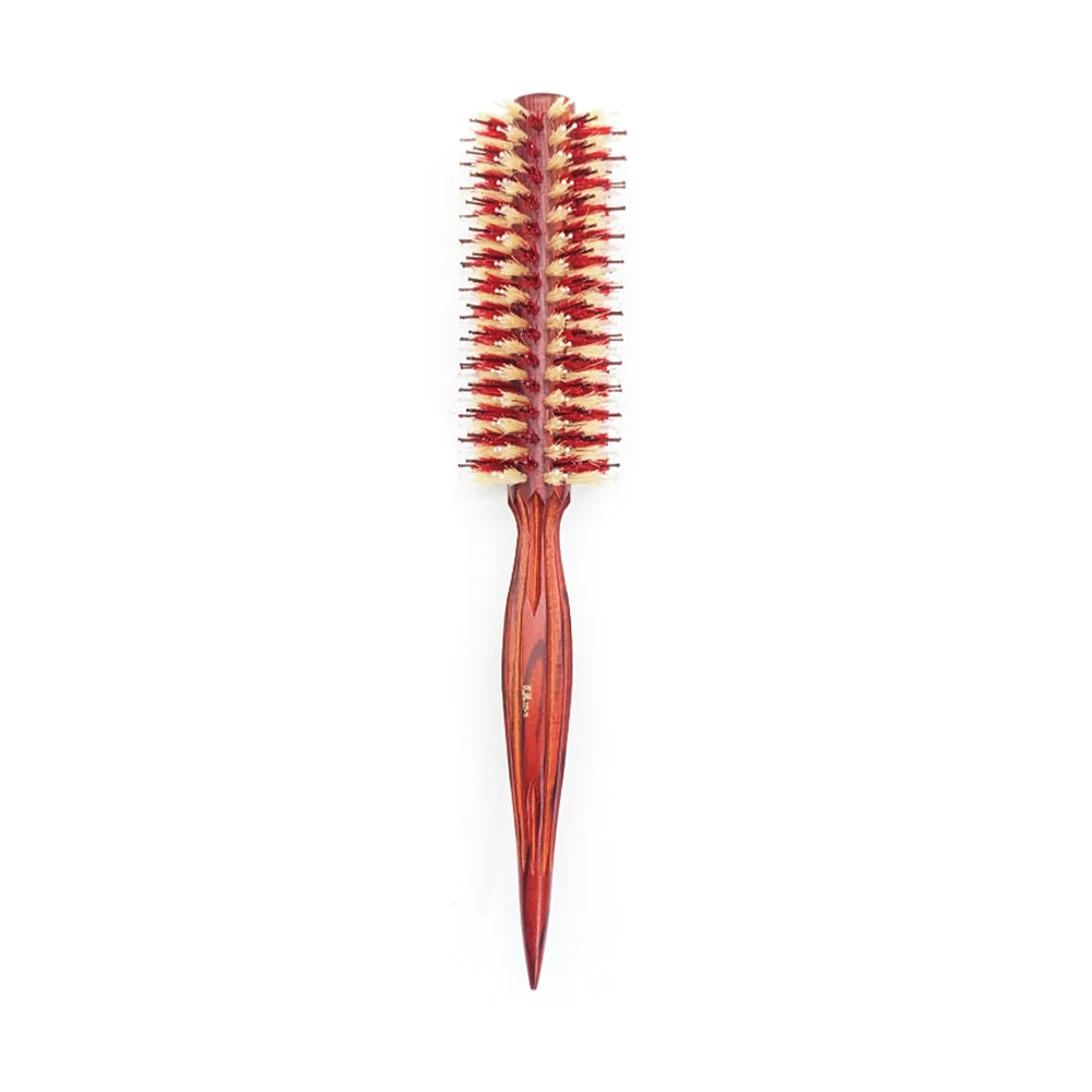 Wood Handle Boar Bristle Round Brush – Removable Tail