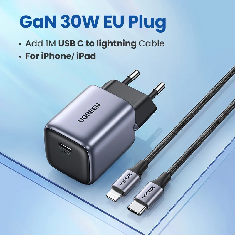 UGREEN Nexode 30W GaN USB-C Fast Charger | iPhone iPad Samsung GaN USB-C Charger PRIMED Add Cable for iPhone China