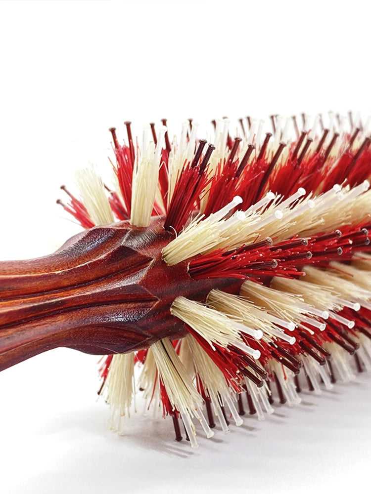 Wood Handle Boar Bristle Round Brush – Removable Tail