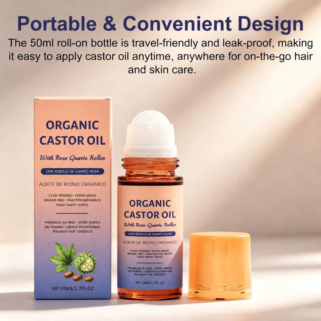 Organic Castor Oil Rose Quartz Roller – Cold Pressed 50ml Body Skin Care Oil PRIMED