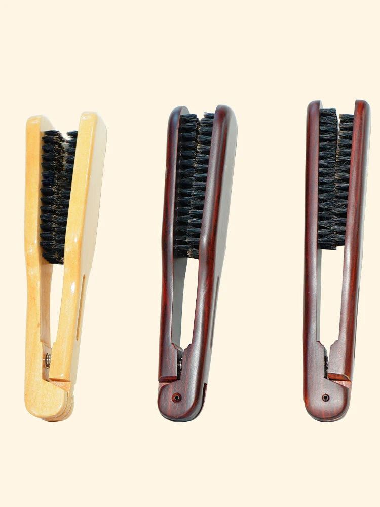 V-Shape Double Brush Hair Straightening Comb | Wooden Handle