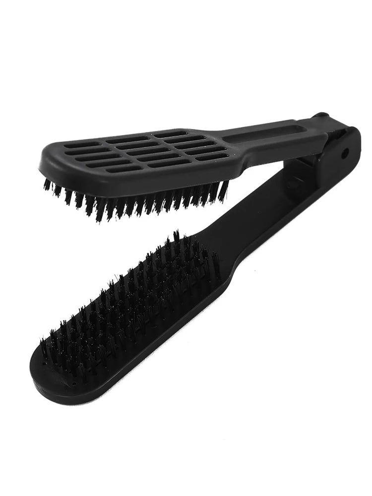 V-Shape Double Brush Hair Straightening Comb | Wooden Handle
