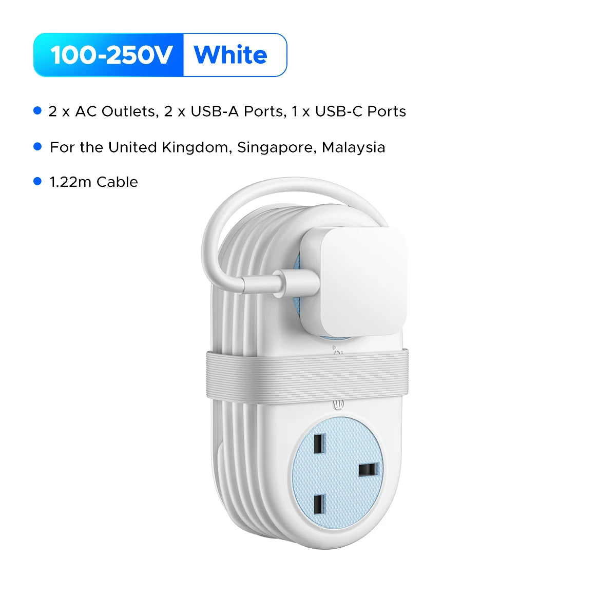ORICO UK Power Strip 2 AC 2 USB-A USB-C 1.2M Cord Travel Travel Power Strip PRIMED 2AC2U1C White UK Plug China Mainland
