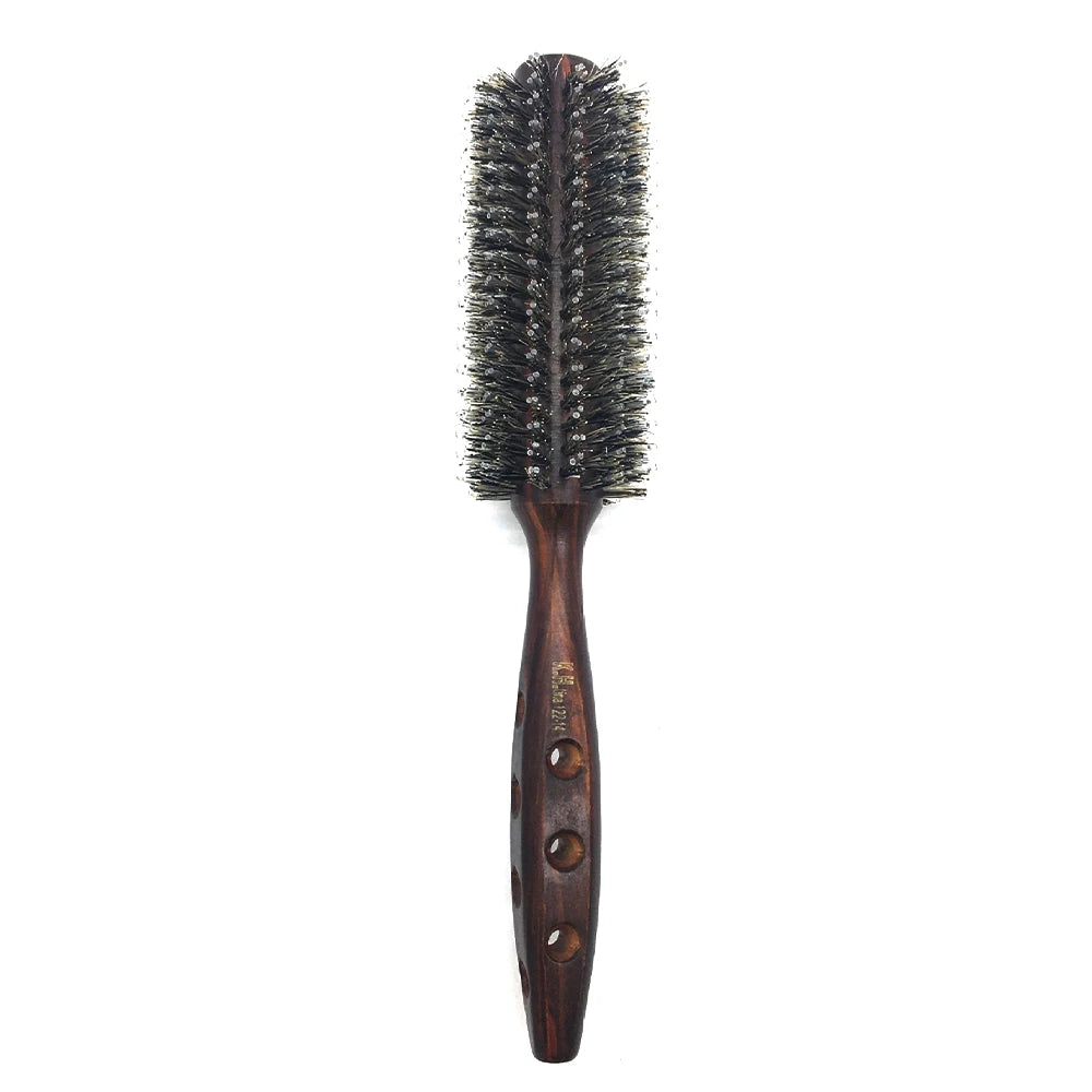 Wood Handle Boar Bristle Round Brush – Removable Tail