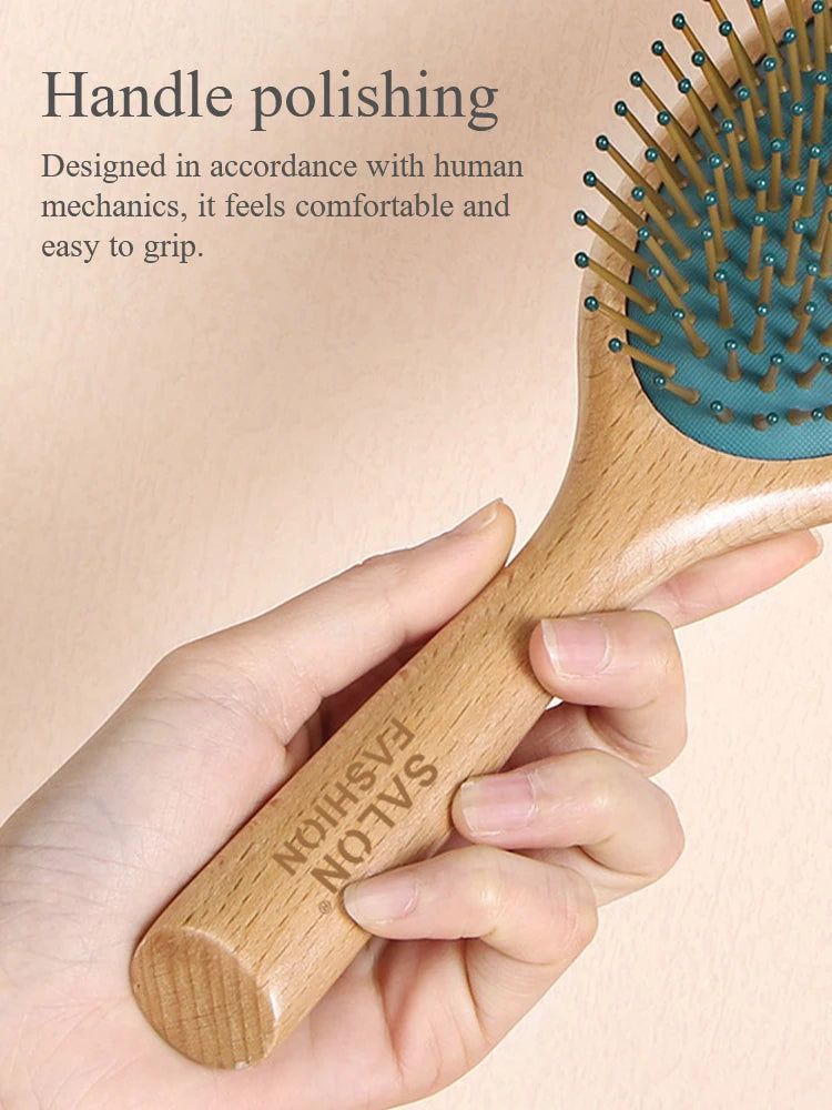 Wood Paddle Cushion Hairbrush & Scalp Massage Comb