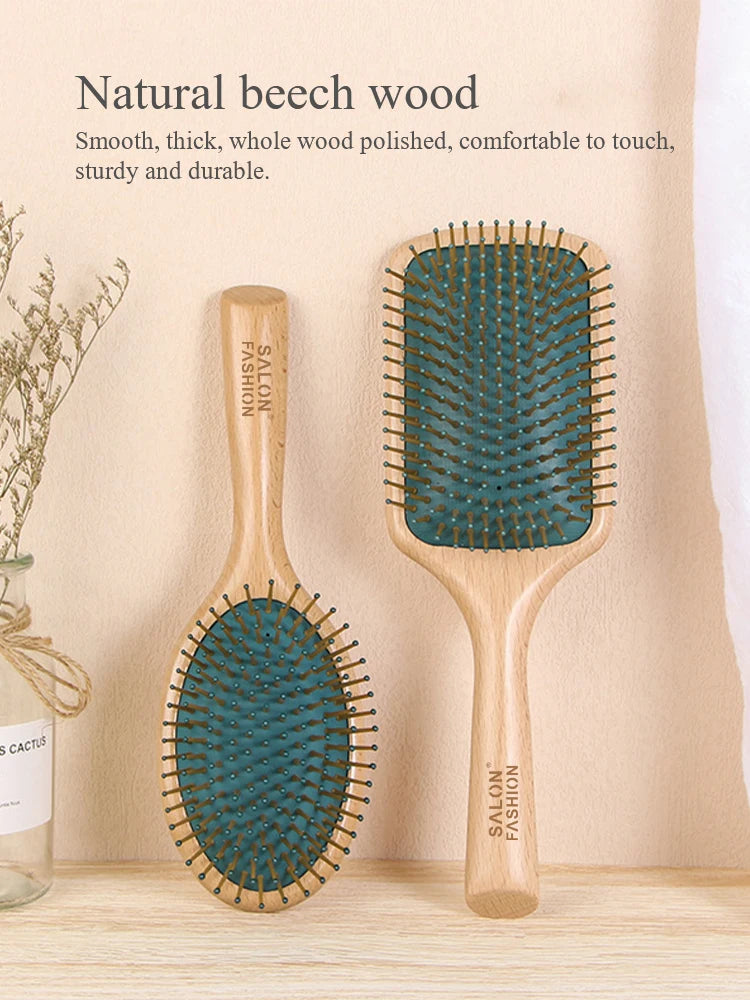 Wood Paddle Cushion Hairbrush & Scalp Massage Comb
