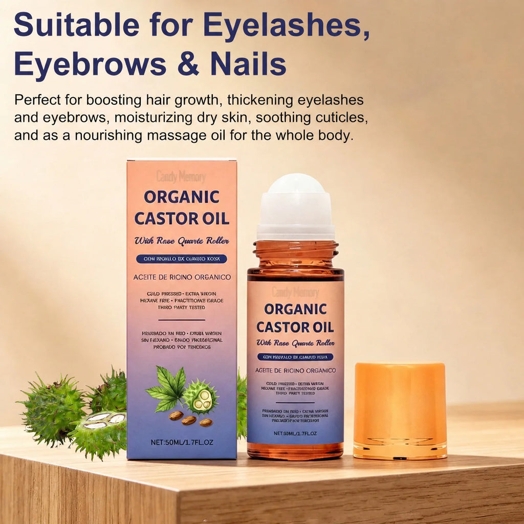Organic Castor Oil Rose Quartz Roller – Cold Pressed 50ml Body Skin Care Oil PRIMED
