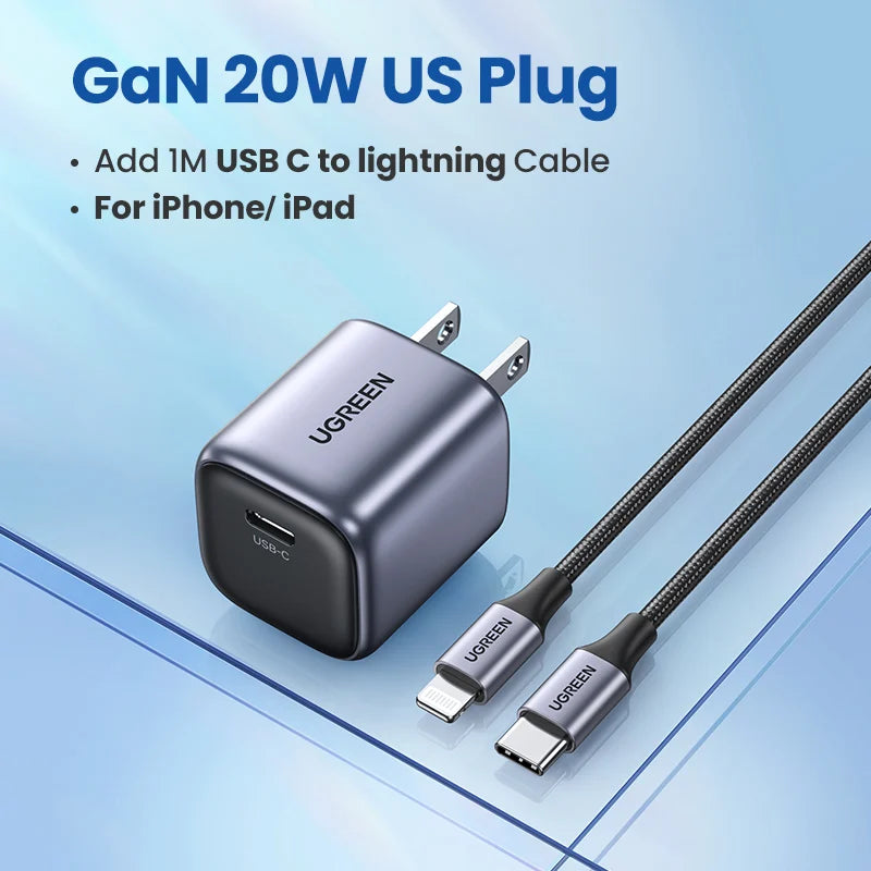 UGREEN GaN 20W USB-C Fast Charger PD3.0 QC3.0 iPhone & Android USB-C GaN Charger PRIMED Add Cable for iPhone Russian Federation
