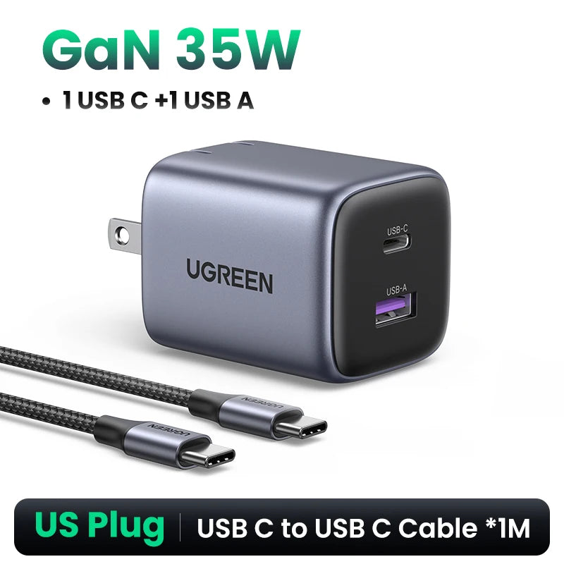 UGREEN 35W GaN Fast Charger USB-C PD & USB-A Dual Port GaN Wall Charger PRIMED US Add PD60W Cable Russian Federation