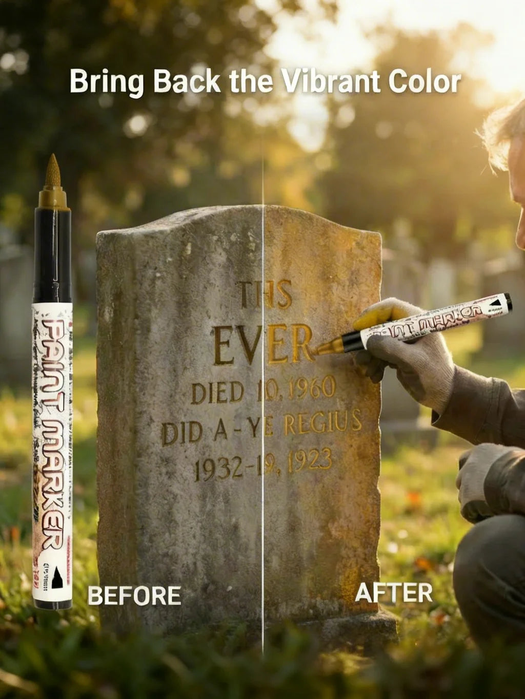 Golden Permanent Paint Pen for Granite & Marble | Fine Tip Paint Marker Pen PRIMED