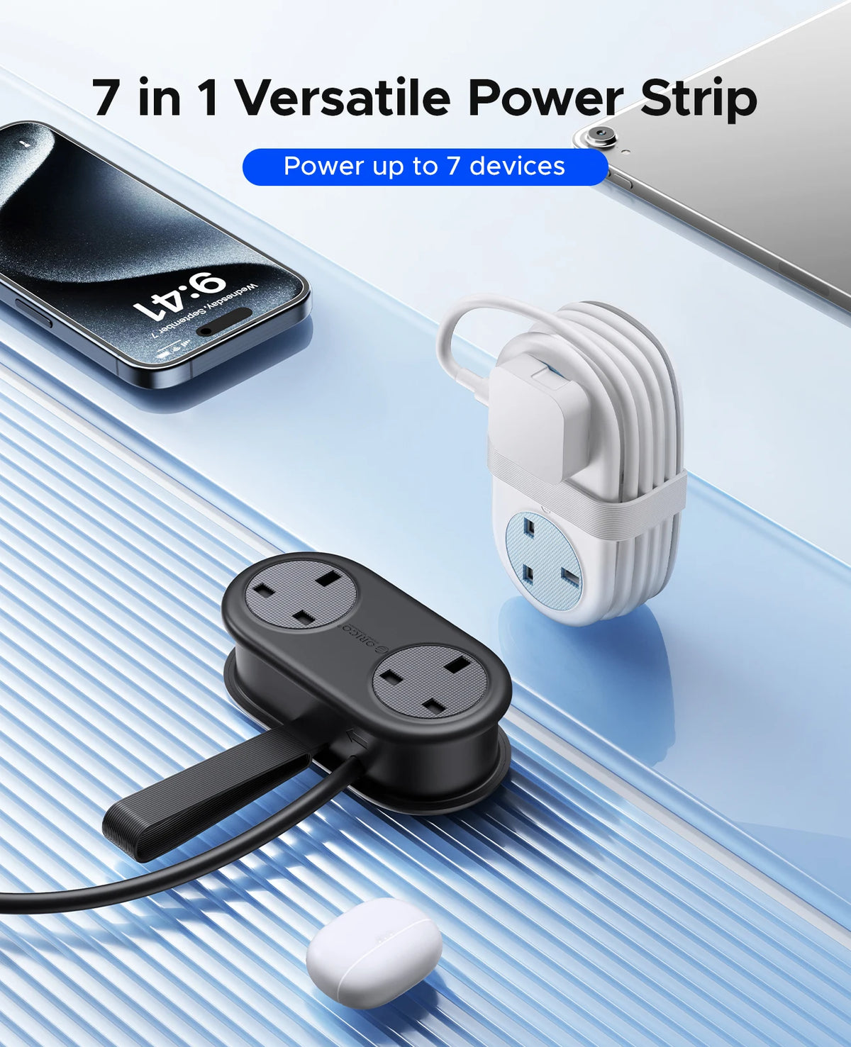 ORICO UK Power Strip 2 AC 2 USB-A USB-C 1.2M Cord Travel Travel Power Strip PRIMED