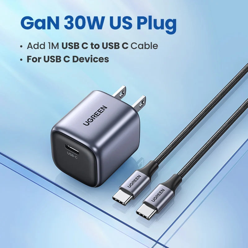 UGREEN Nexode 30W GaN USB-C Fast Charger | iPhone iPad Samsung GaN USB-C Charger PRIMED Add USB C Cable 2 China