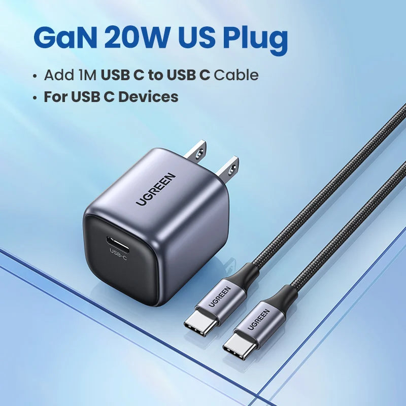 UGREEN GaN 20W USB-C Fast Charger PD3.0 QC3.0 iPhone & Android USB-C GaN Charger PRIMED Add 1M USB C Cable China Mainland