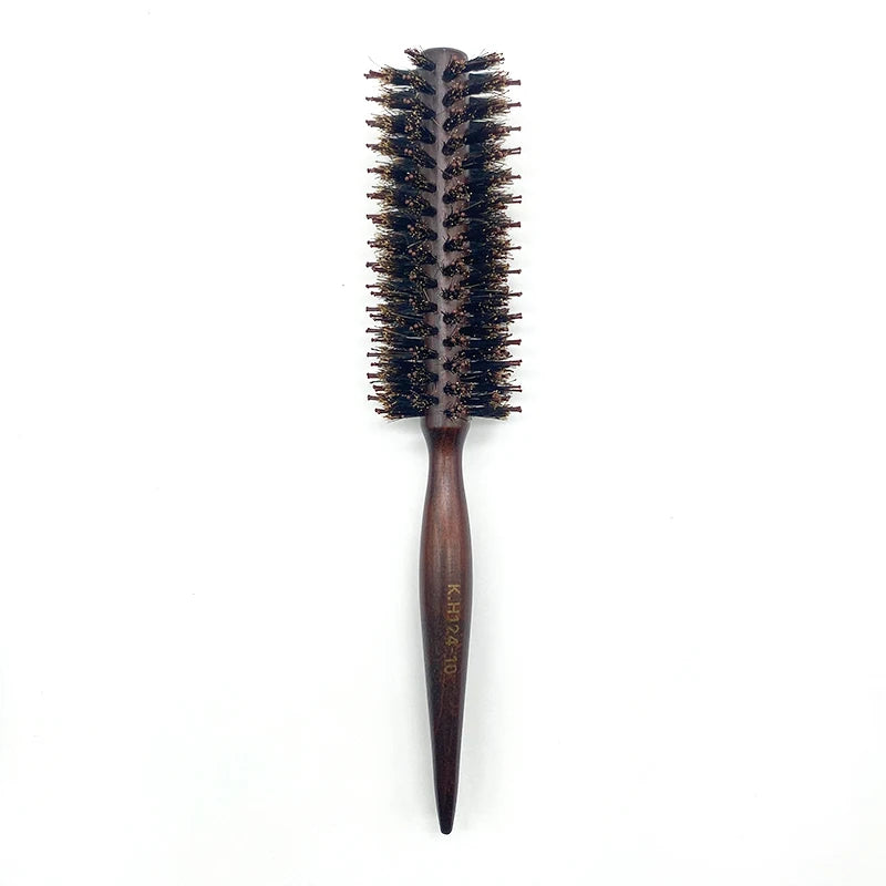 Wood Handle Boar Bristle Round Brush – Removable Tail