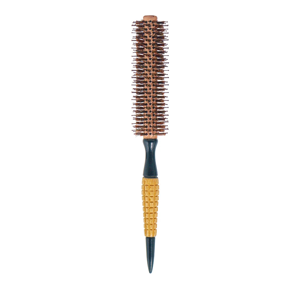 Wood Handle Boar Bristle Round Brush – Removable Tail