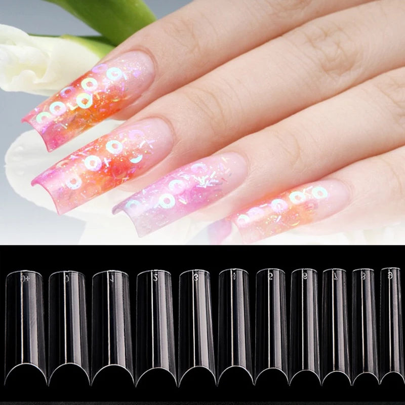 500pcs XL C Curve False Nail Tips – Clear Full Cover Acrylic