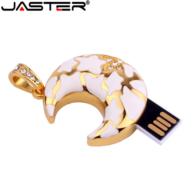 JASTER Crystal Moon USB Flash Drive Necklace Pendant 8–64GB USB Flash Drive PRIMED