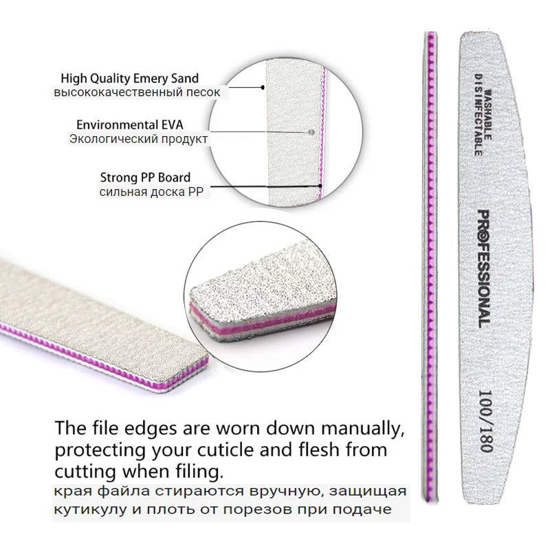 JEARLYU Washable Nail Files 25/50 Pack – 100 to 180 Grit Nail Files Set PRIMED