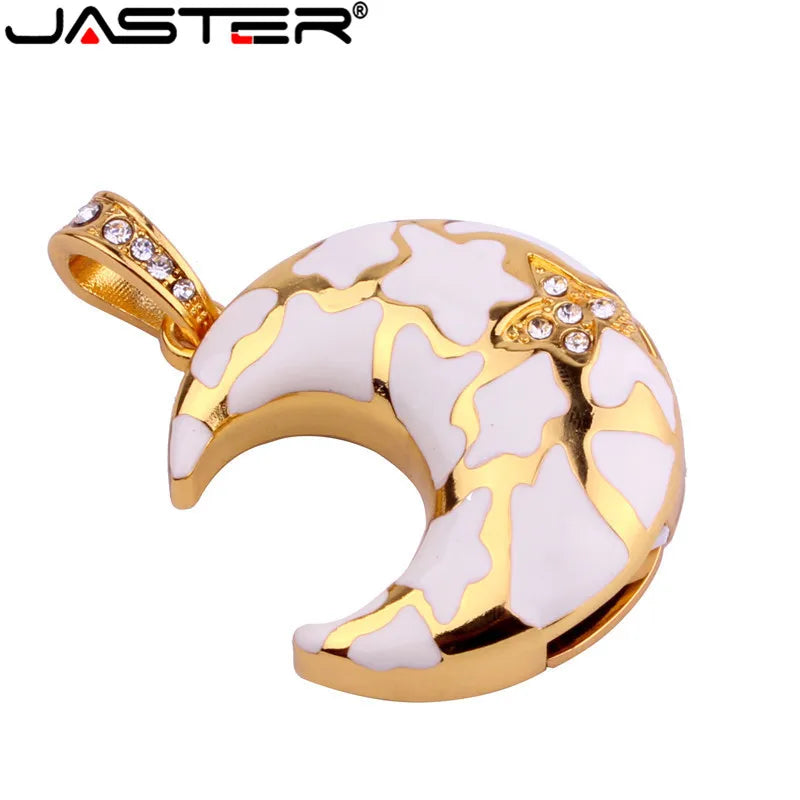 JASTER Crystal Moon USB Flash Drive Necklace Pendant 8–64GB USB Flash Drive PRIMED