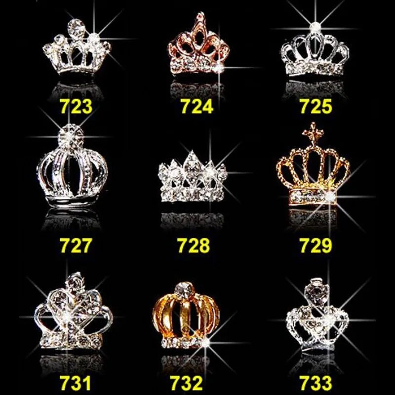 3D Crown Nail Charms – Crystal Rhinestone Jewelry 10pcs Nail Art Charms PRIMED