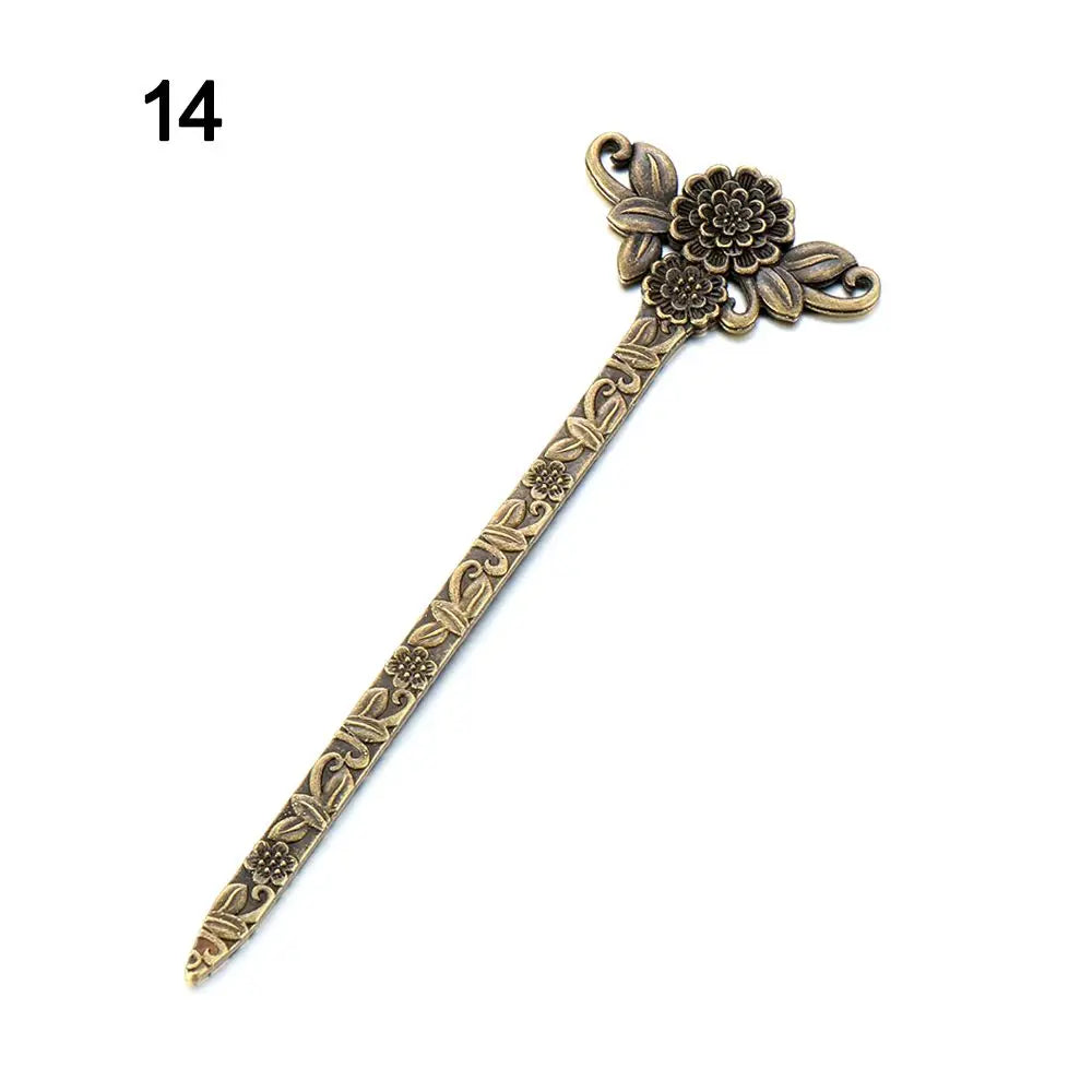 Vintage Bronze Metal Hair Fork Stick – Curved Hairpin Clip