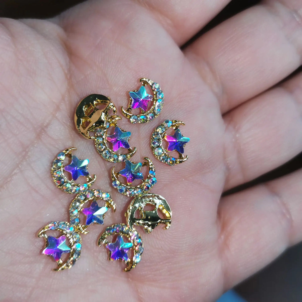Star & Moon Nail Rhinestones AB/Clear Crystal Charms 10-Pc