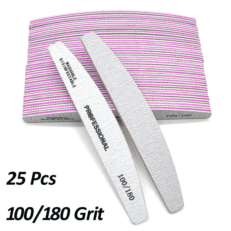 JEARLYU Washable Nail Files 25/50 Pack – 100 to 180 Grit Nail Files Set PRIMED 25 Pcs Grit100-180