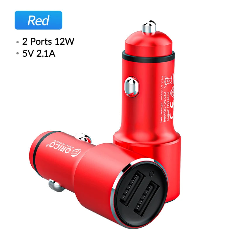 ORICO 12W Dual USB Car Charger – Cigarette Lighter Adapter Dual USB Car Charger PRIMED Red