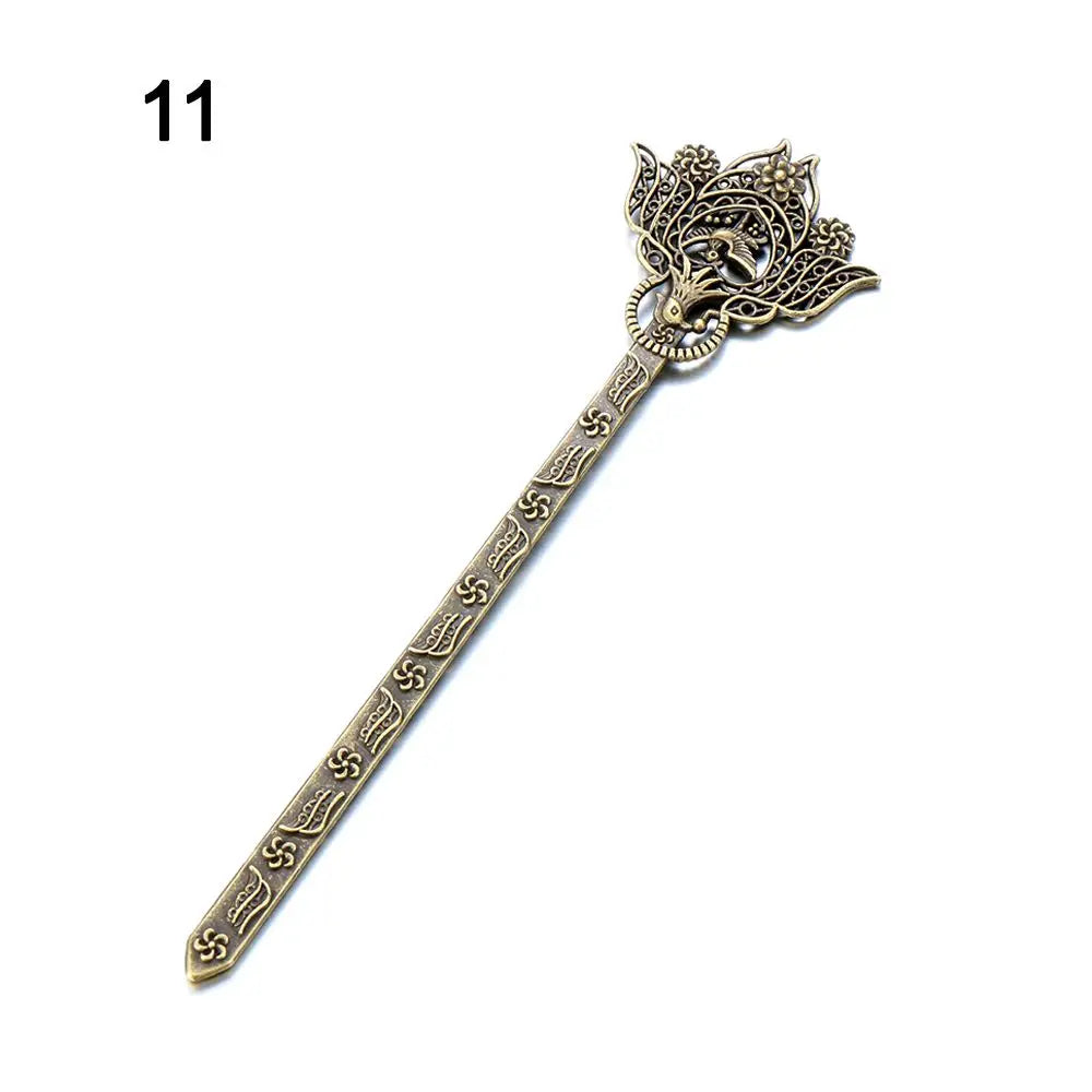 Vintage Bronze Metal Hair Fork Stick – Curved Hairpin Clip