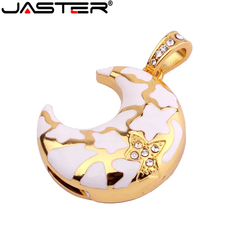 JASTER Crystal Moon USB Flash Drive Necklace Pendant 8–64GB USB Flash Drive PRIMED