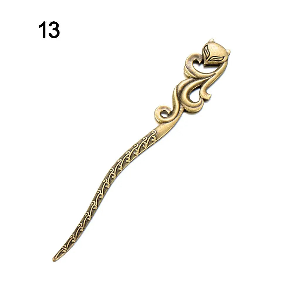 Vintage Bronze Metal Hair Fork Stick – Curved Hairpin Clip