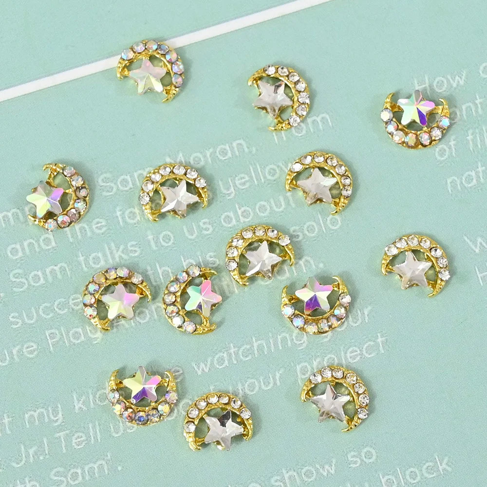 Star & Moon Nail Rhinestones AB/Clear Crystal Charms 10-Pc