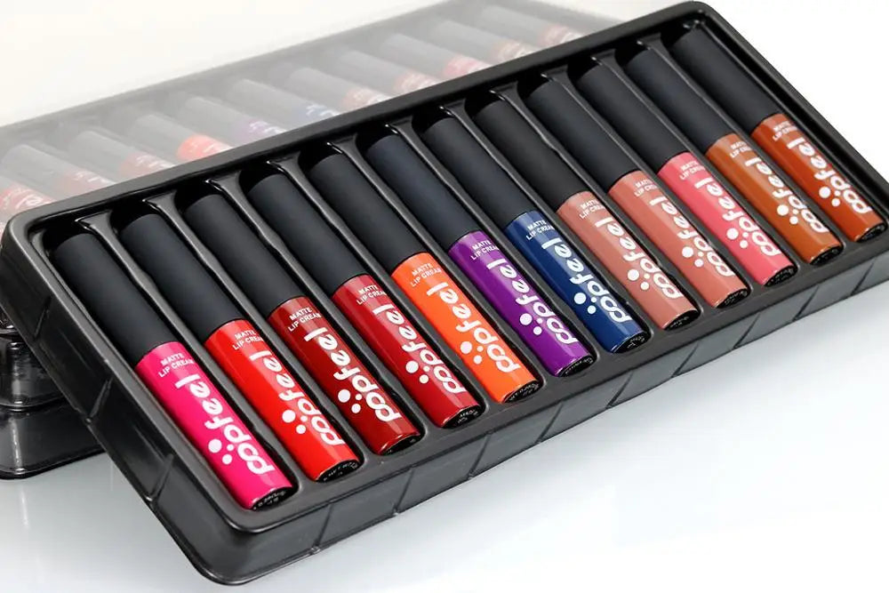 Popfeel 12-Pc Matte Liquid Lipstick Set – Waterproof Nude Lip Gloss